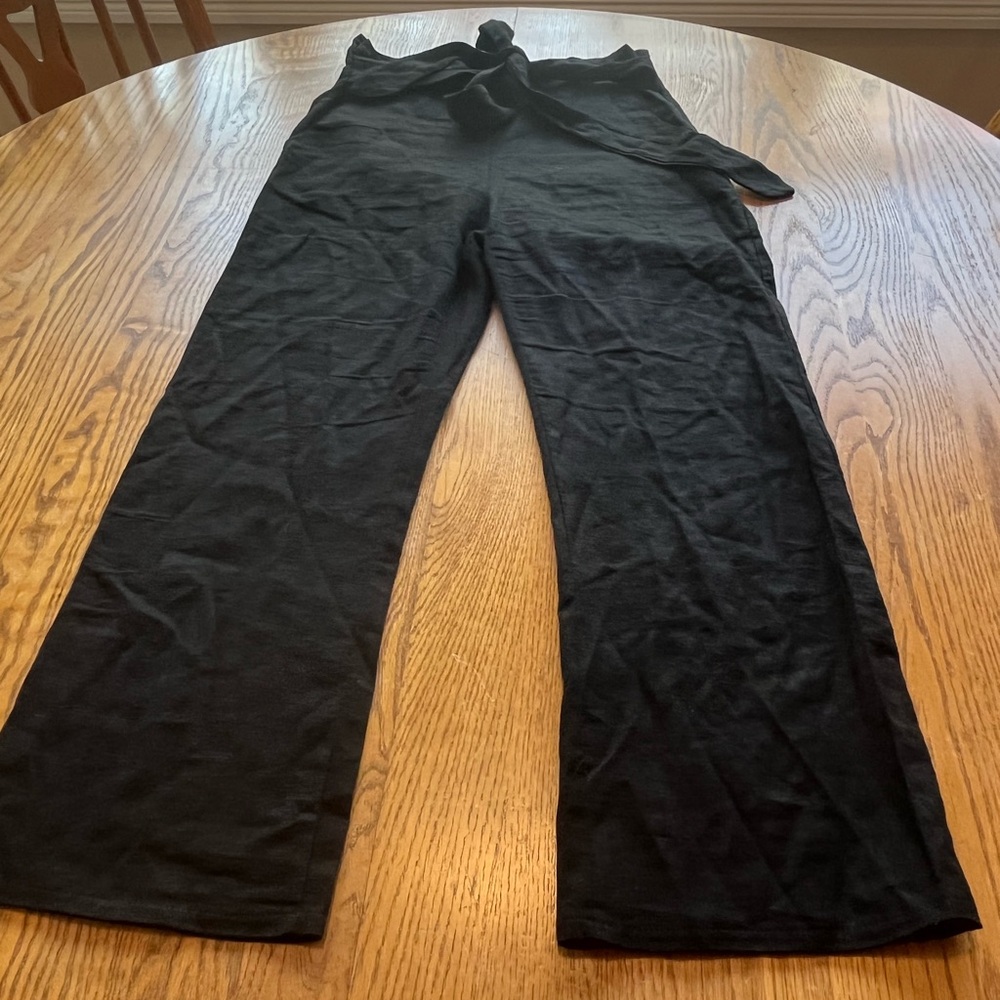 DONNI Black Linen Blend High Waist Sash Crop Pants S